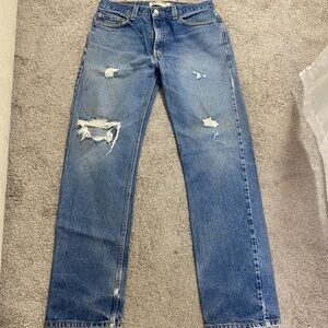 Levi's 505 33x34 Men's Blue Straight-Leg Distressed Jeans